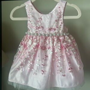 American Princess Baby Girl Pink Floral Embroidered Tulle Pearl Dress 9M Easter